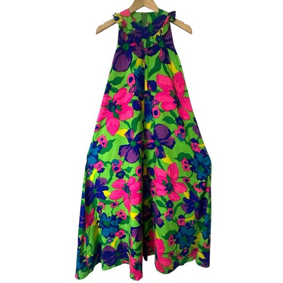 Vintage Rare 1960’s Psychedelic Vibrant Floral Hawaiian A-Line  Maxi Dress Small - Picture 5 of 13